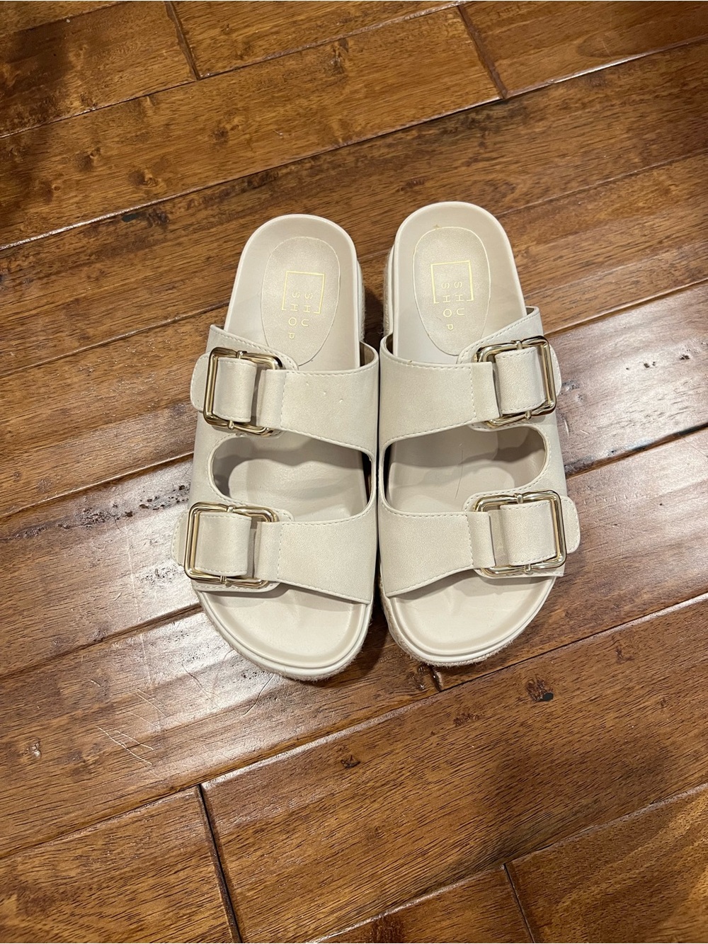 Women’s Cream Buckle Slide Sandals